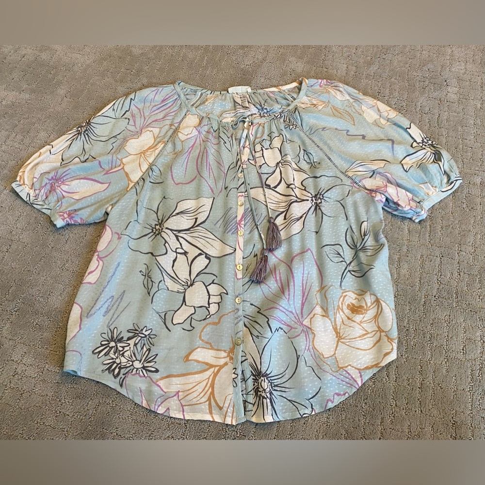 Lovestitch Button down Tie neck Blouse Top Shirt Size Large L